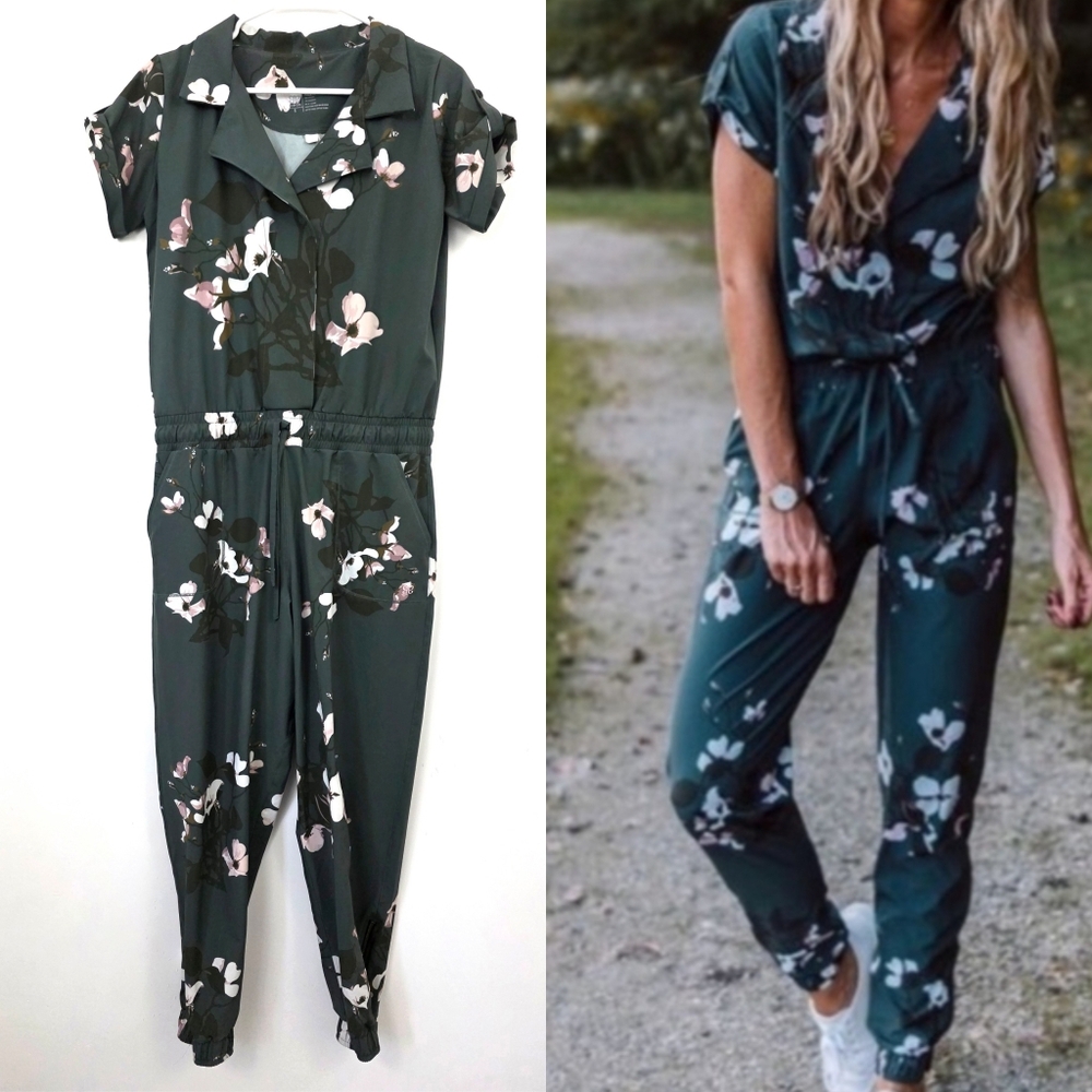 Albion Orchid Floral Collard Jumpsuit Small Petite Spring Pants Athletic